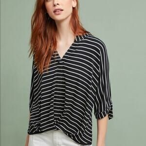 ANTHROPOLOGIE Akemi + Kin Top Size XS Black White Striped Dolman Tie‎ Sleeve